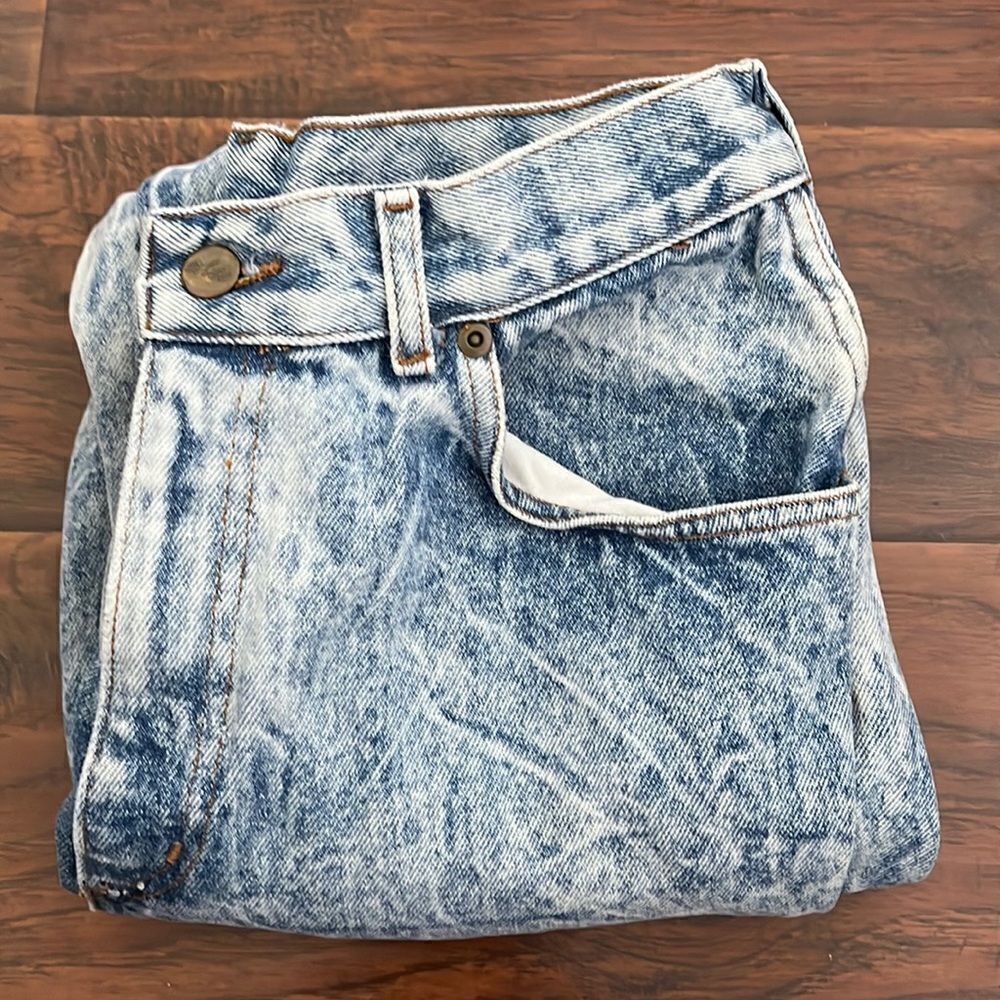 Vintage Acid Wash Chic Blue Distressed Mom High Waisted Denim Jeans Boho Casual